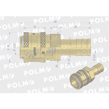 Szybkozłącze pneumatyczne P26 NW7.2 gniazdo pod wąż DN13mm POLMO-89739