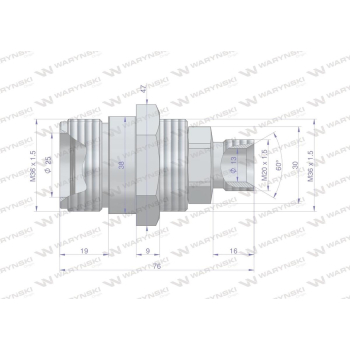 Zawór gniazdo M20x1.5 skręcane (ZSR6M20GNK) Waryński-89929