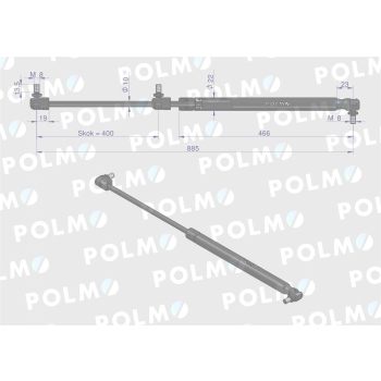 Siłownik maski L max. 885mm 65415045 MASSEY FERGUSON POLMO-90345