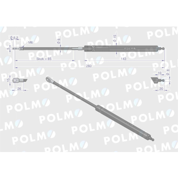 Siłownik szyberdachu L max. 260mm 65417044 FIAT POLMO-90373