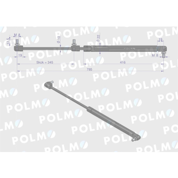 Siłownik szyby tylnej L max. 785mm 65415001 MASSEY FERGUSON POLMO-90400