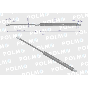 Siłownik szyby przedniej L max. 640mm 65417045 FIAT POLMO-90412