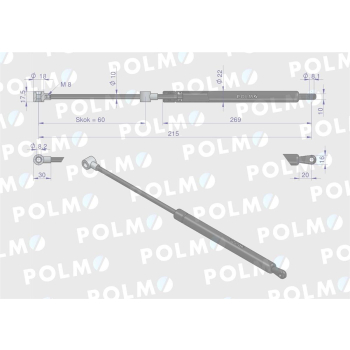 Siłownik szyby przedniej L max. 215mm 65499068 DIETEG POLMO-90415