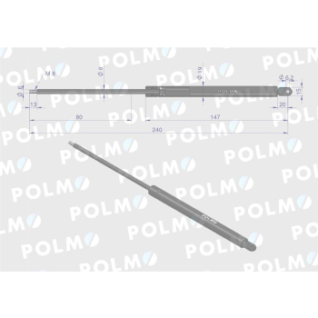 Siłownik szyby tylnej. szyberdachu L max. 240mm 65412022 JOHN DEERE POLMO-90427