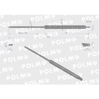Siłownik szyberdachu L max. 255mm 65417046 FIAT POLMO-90430