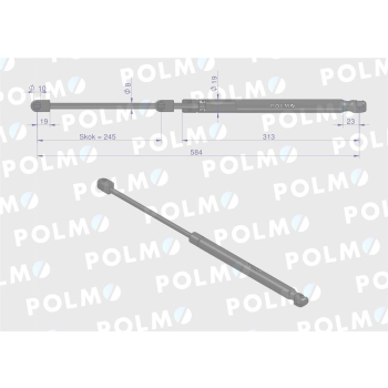 Siłownik szyby tylnej L max. 584mm 65421002 1-99-976-047 STEYR POLMO-90442