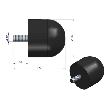 Resor. odbój gumowy śruba M12 wysokość 74mm NR-192 Przyczepa-90488