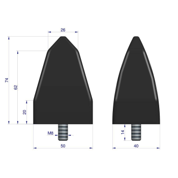 Resor. odbój gumowy trójkątny śruba M8 wysokość 73mm NR-197 Przyczepa-90492
