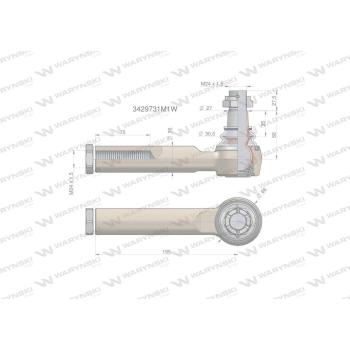 Przegub kierowniczy 195mm- M24x1,5 3429731M1 WARYŃSKI-90572