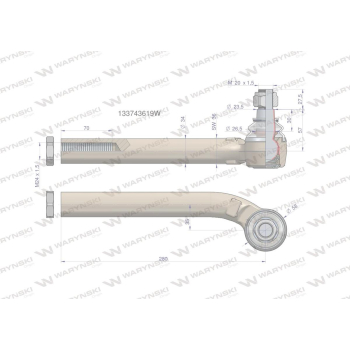 Przegub kierowniczy lewy 280mm- M24x1,5 133743619 WARYŃSKI-90608