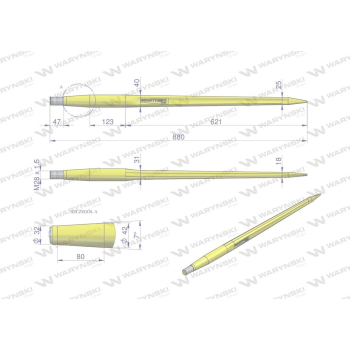 Ząb ładowacza CIĘŻKI uniwersalny prosty L- 880 mm Tur na tuleję W-5791200 WARYŃSKI-91435