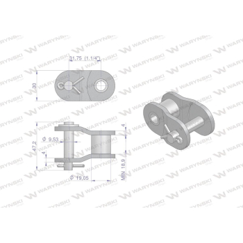 Półogniwo łańcucha wzmocnione P20A-1 ANSI A 100 (R1 1.1/4) Waryński ( sprzedawane po 5 )-92323