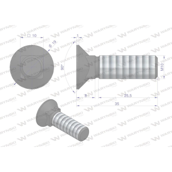 Śruba kpl. płużna podsadzana D 608 M10x35 mm kl.10.9 Waryński-92343