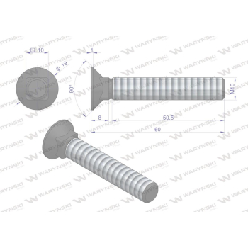 Śruba kpl. płużna podsadzana D 608 M10x60 mm kl.10.9 Waryński-92363