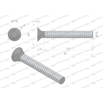 Śruba kpl. płużna podsadzana D 608 M10x80 mm kl.10.9 Waryński-92371