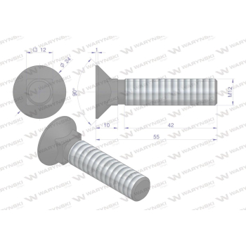 Śruba kpl. płużna podsadzana D 608 M12x55 mm kl.10.9 Waryński-92406