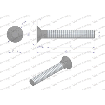 Śruba kpl. płużna podsadzana D 608 M12x85 mm kl.10.9 Waryński-92436