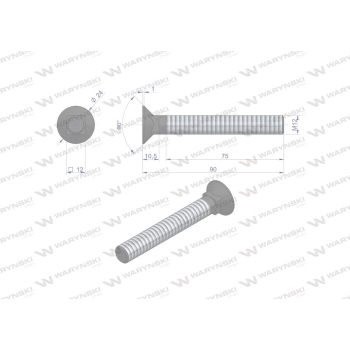 Śruba kpl. płużna podsadzana D 608 M12x90 mm kl.10.9 zastosowanie Gruber Waryński-92441