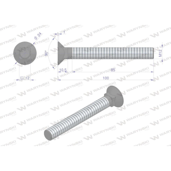 Śruba kpl. płużna podsadzana D 608 M12x100 mm kl.10.9 Waryński-92446