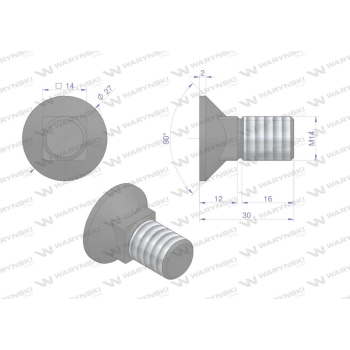 Śruba kpl. płużna podsadzana D 608 M14x30 mm kl.10.9 Waryński-92459