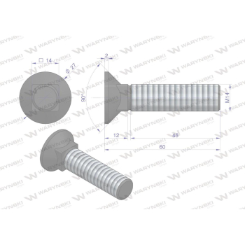 Śruba kpl. płużna podsadzana D 608 M14x60 mm kl.10.9 Waryński-92480