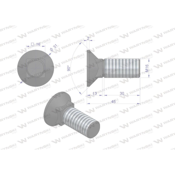 Śruba kpl. płużna podsadzana D 608 M16x45 mm kl.10.9 Waryński-92500