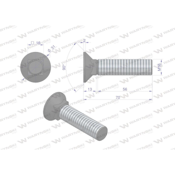 Śruba kpl. płużna podsadzana D 608 M16x70 mm kl.10.9 Waryński-92514