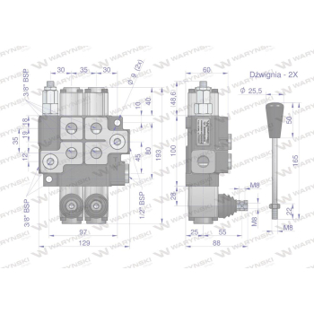 Rozdzielacz hydrauliczny 2-sekcyjny max przepływ 40L (1 sekcja - z zatrzaskiem) Waryński-92585