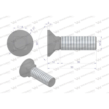 Śruba kpl. płużna podsadzana D 608 M14x50 mm kl.10.9 Waryński-92845