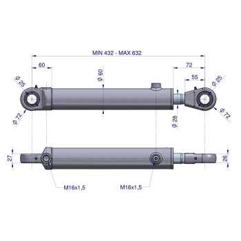 Cylinder hydrauliczny (siłownik) CJF-50/28/200 (sworzeń 25mm) krokodyl Tur-92853