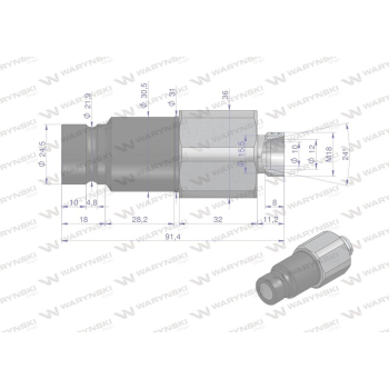 Szybkozłącze hydrauliczne suchoodcinające wtyczka M18x1.5 12L gwint zewnętrzny ISO16028 Waryński-92982