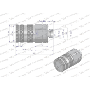 Szybkozłącze hydrauliczne suchoodcinające gniazdo M18x1.5 12L gwint zewnętrzny ISO16028 Waryński-92985
