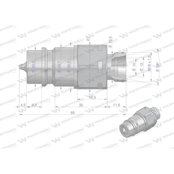 Szybkozłącze hydrauliczne wtyczka z eliminatorem ciśnienia M18x1.5 gwint zew. EURO (9100818W) (ISO 7241-A) Waryński-