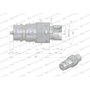 Szybkozłącze hydrauliczne wtyczka z eliminatorem ciśnienia M20x1.5 gwint zew. EURO (9100822W) (ISO 7241-A) Waryński-