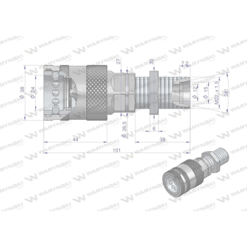 Szybkozłącze hydrauliczne gniazdo long z eliminatorem ciśnienia M22x1.5 gwint zew. EURO PUSH-PULL (9100822GL) (ISO 72