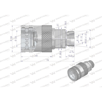 Szybkozłącze hydrauliczne gniazdo z eliminatorem ciśnienia M22x1.5 gwint zew. EURO PUSH-PULL (9100822G) (ISO 7241-A) 