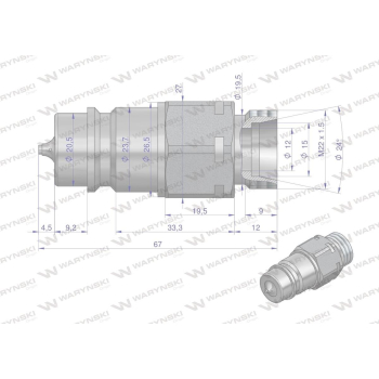 Szybkozłącze hydrauliczne wtyczka z eliminatorem ciśnienia M22x1.5 gwint zew. EURO (9100822W) (ISO 7241-A) Waryński-