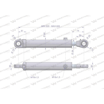 Cylinder hydrauliczny - siłownik dwustronny wspomagania układu kierowniczego (SMT2CJ.50.28.300; 88276909) C-385 6-cyl.