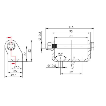Uchwyt zawiasu do zabudowy UH-01 zastosowanie przyczepka SPP-94153
