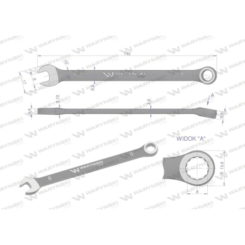 Klucz płasko-oczkowy 8 mm. CrV  standard ASME B107-2010 Waryński-94221