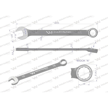 Klucz płasko-oczkowy 16 mm. CrV standard ASME B107-2010 Waryński-94245