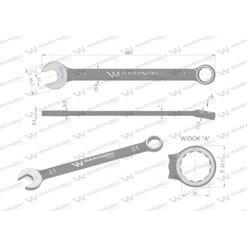 Klucz płasko-oczkowy 21 mm. CrV  standard ASME B107-2010 Waryński-94260
