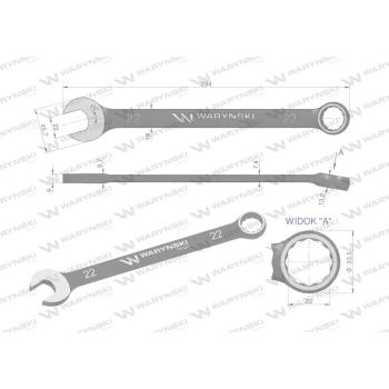 Klucz płasko-oczkowy 22 mm. CrV  standard ASME B107-2010 Waryński-94263