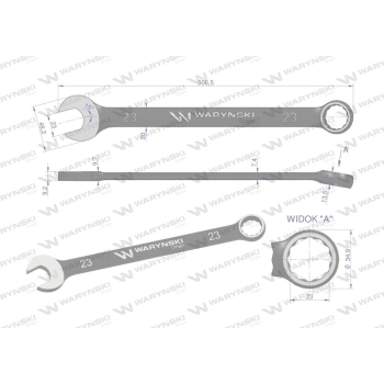 Klucz płasko-oczkowy 23 mm. CrV standard ASME B107-2010 Waryński-94266