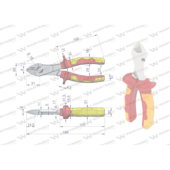 Szczypce izolowane, boczne 180 mm. VDE. Waryński-94303