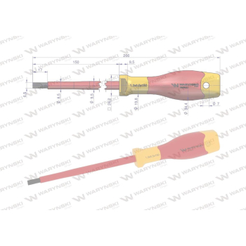 Wkrętak  płaski izolowany 6 x 150 mm. VDE, stal S2, Waryński-94321