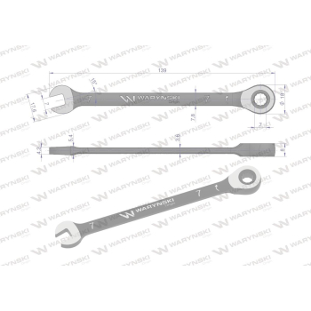Klucz płasko-oczkowy 7 mm z grzechotką 72 zęby standard ASME B107-2010 Waryński-94574