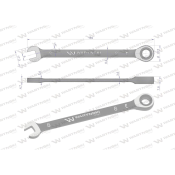 Klucz płasko-oczkowy 8 mm z grzechotką 72 zęby standard ASME B107-2010 Waryński-94576