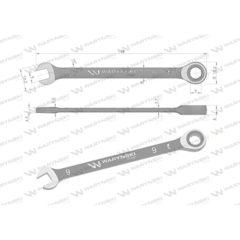 Klucz płasko-oczkowy 9 mm z grzechotką 72 zęby standard ASME B107-2010 Waryński-94578