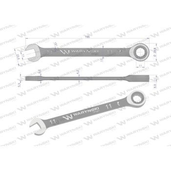 Klucz płasko-oczkowy 11 mm z grzechotką 72 zęby standard ASME B107-2010 Waryński-94582
